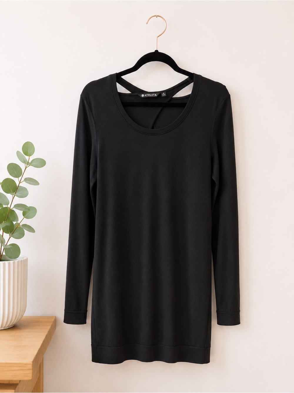 Athleta Black Long Sleeve Scoop-Neck Top with Back Strap Detail